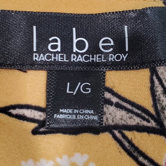 Label Rachel Roy Yellow Floral Print Short Flutter Sleeve Blouse Top Size L NWOT - Picture 6 of 6